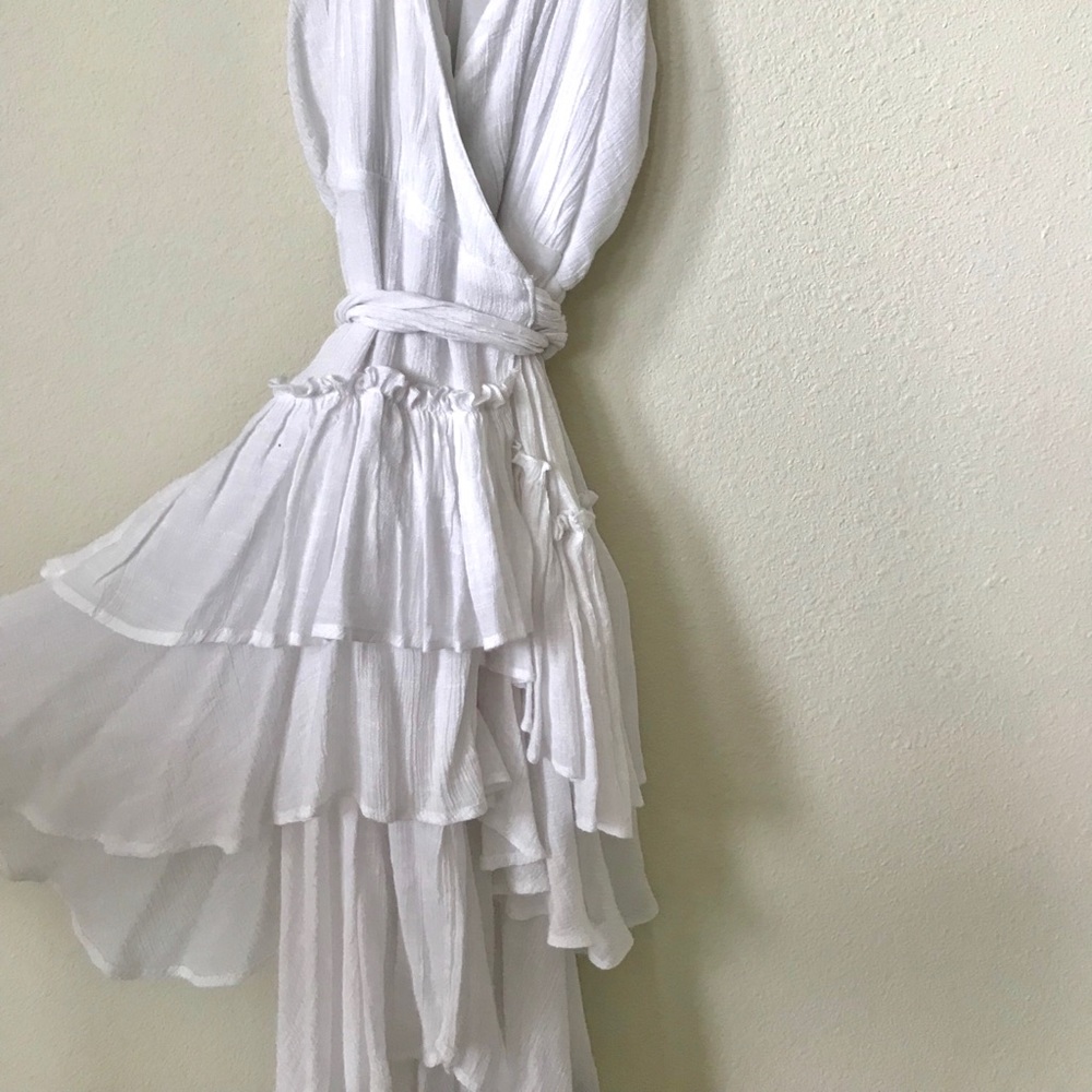 White Ruffle Wrap Dress - Picture 2 of 7